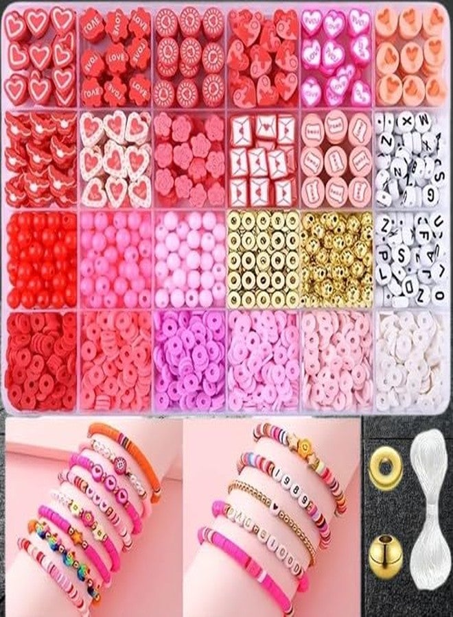 Nuvex Jewelry Making Kit Red | 24-Style Colorful Beads for DIY Bracelets, Necklaces, Hairbands & Rings | Polymer Clay Heishi, Alphabet, Heart & Gold Spacer Beads | Creative Craft Gift Set for Girls - Image 1